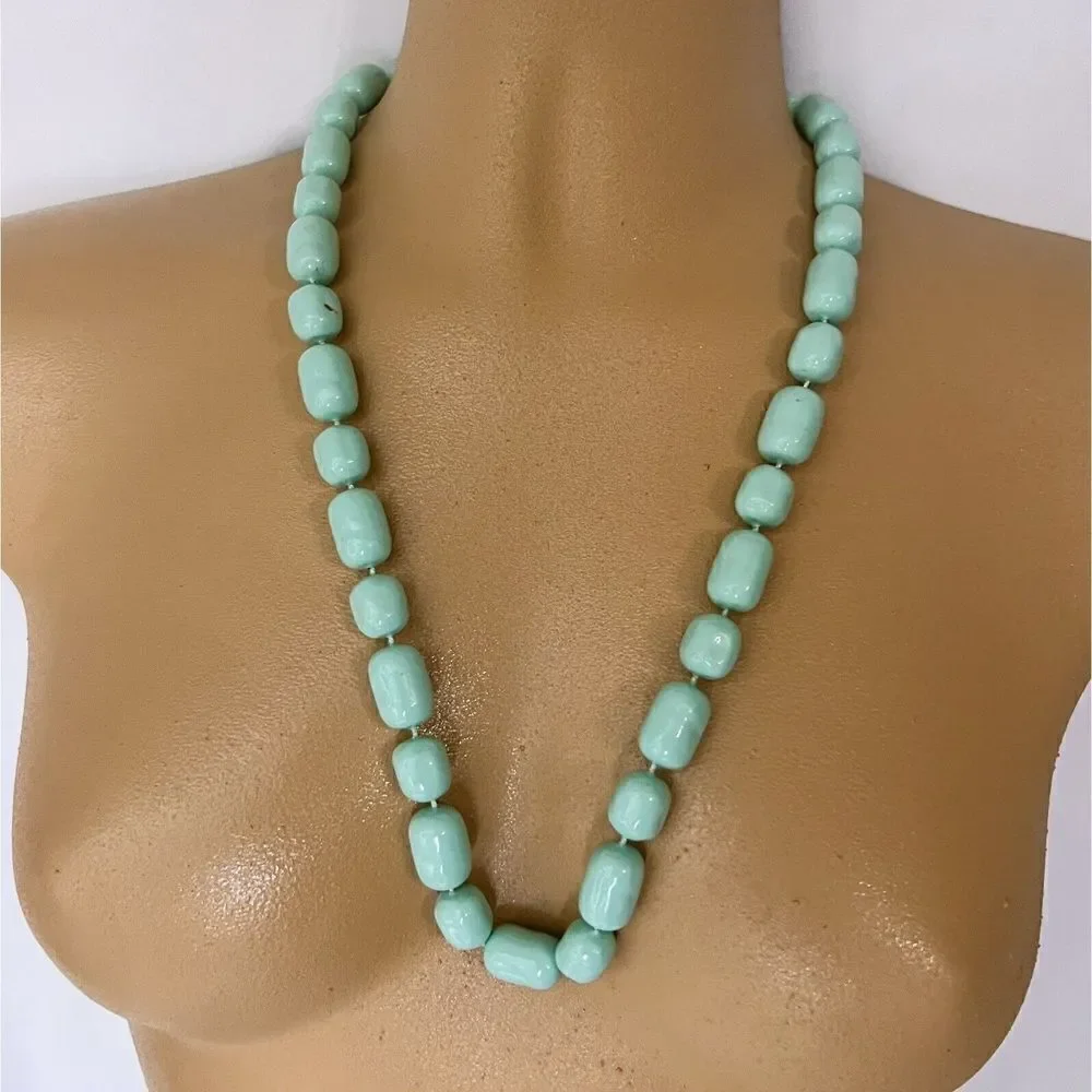 Vintage Lucite Necklace Baby Blue Potato Beads Chunky Beaded 24“ 4655